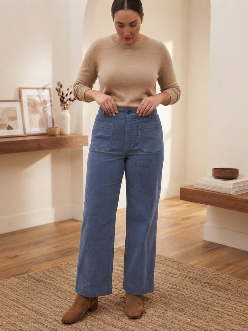 Maeve Colette Corduroy High-Rise Wide-Leg Full-Length Pants Admiral Blue Size 32
